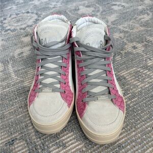 P448 Gray and Pink High-Top Sneakers